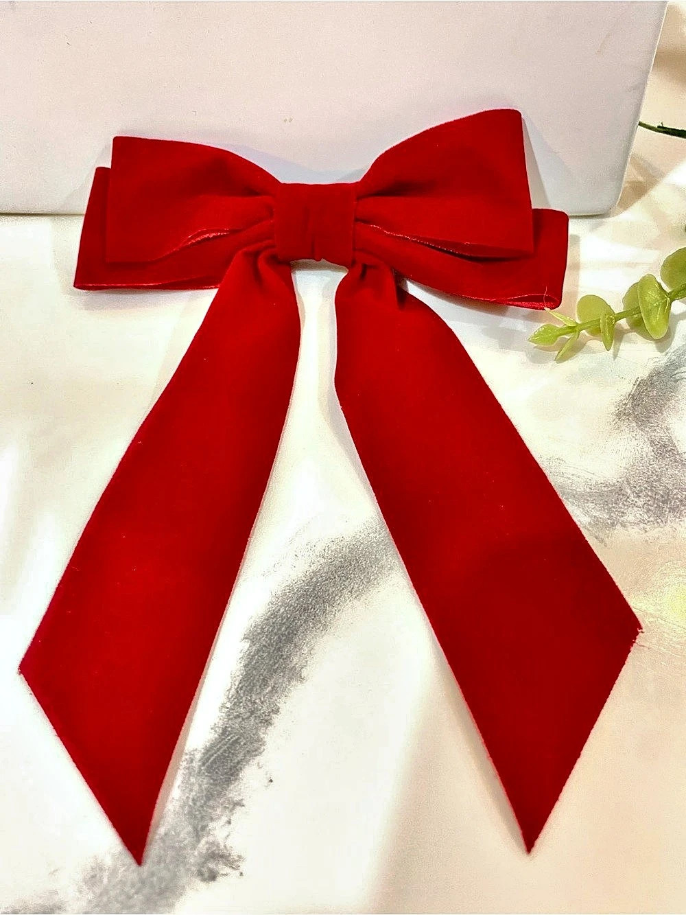 Red Vevet Ribbon Bow Barrette